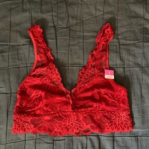 PINK Victoria’s Secret rust red unlined lace bralette size small NWT